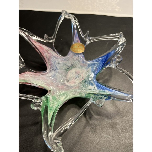 2 ~ Murano Art Glass Bowls Abstract Sculptures Blue Green Swirl Original Sticker - Picture 4 of 16